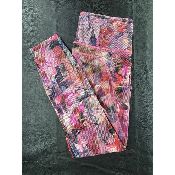 lululemon athletica Pants - Lululemon Womens Pink Purple Abstract High Rise Leggings Side Pockets Size 8